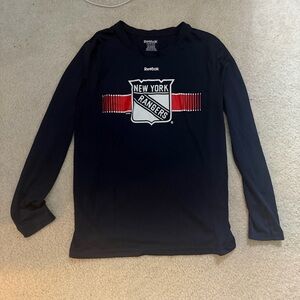 Reebok Navy Performance Long Sleeve Tee with White Logo